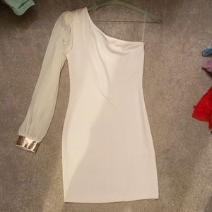 White bodycon one sleeve mini dress